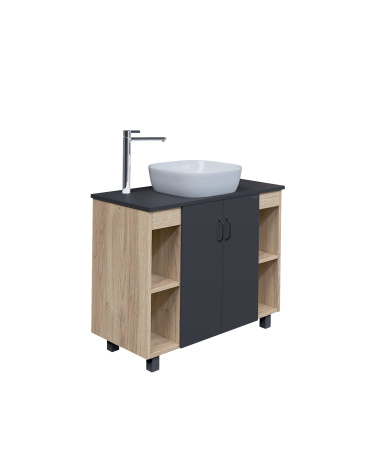 Тумба под раковину в ванной напольная Grossman ФЛАЙ-100 см, дуб сонома/серая